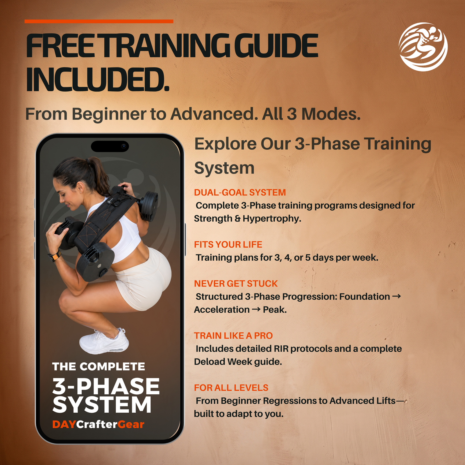 DAY-X includes the complete 3-Phase Training System Guide — strength and hypertrophy programs